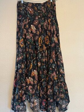 NATURAL LIFE Black Floral High-Low Asymmetrical Maxi Skirt Strapless Dress Medi